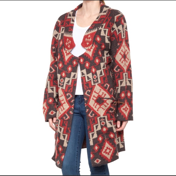 Miss Me Multi Red Wool Blend Open Front Cable Knit Sweater Size M - Picture 1 of 13